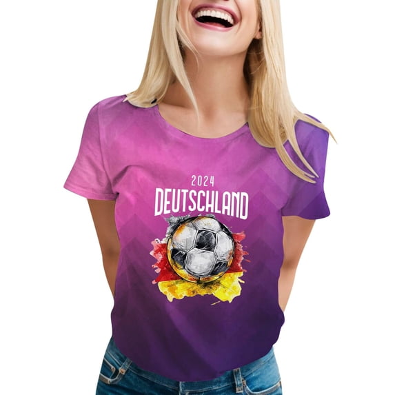 T Shirts For Women Womens Tops Summer Round Neck German Flag Printed Loose Casual Top
