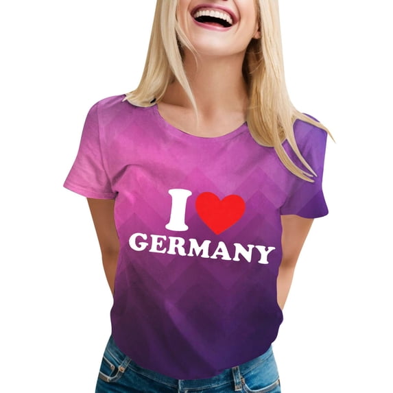 T Shirts For Women Womens Tops Summer Round Neck German Flag Printed Loose Casual Top