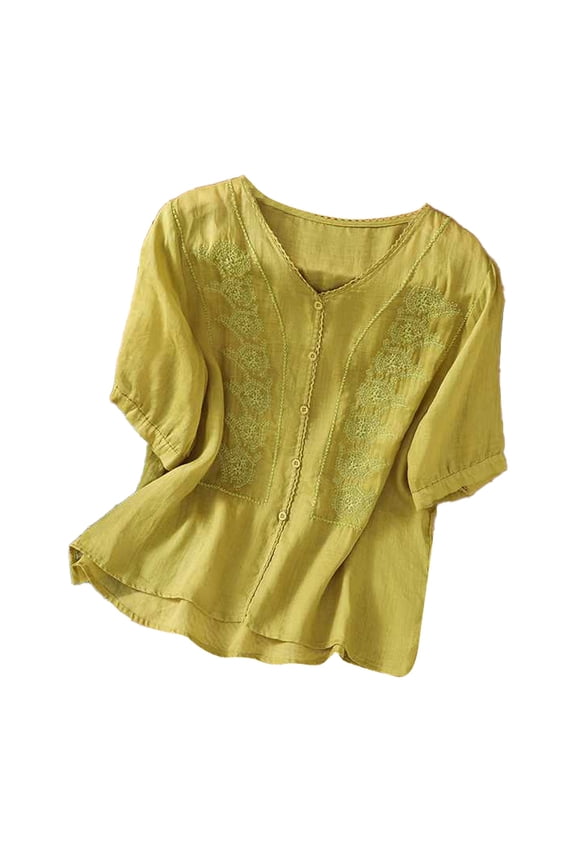 T Shirts For Women Womens Tops Summer Short Sleeved Cotton And Linen Tops Retro Cotton And Linen Shirts T Shirts Slim Summer New Loose Shirts