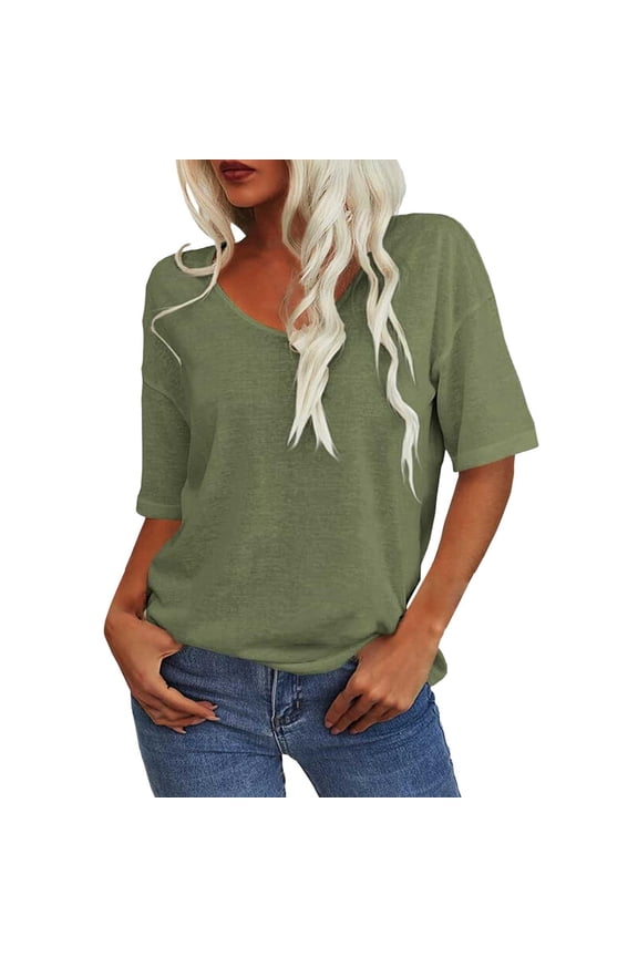 T Shirts For Women Womens Tops T Shirt V Neck Half Sleeve Loose Shirt Casual Solid Color Basic Top