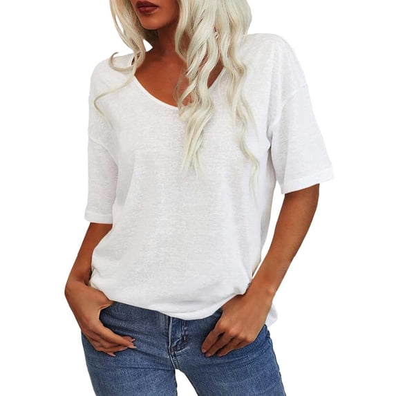 T Shirts For Women Womens Tops T Shirt V Neck Half Sleeve Loose Shirt Casual Solid Color Basic Top