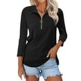 thumbnail image 1 of T Shirts For Women Womens Tops V Neck 3/4 Sleeve Tops Quarter Zip Collared Shirts Shirts Summer Tees, 1 of 6