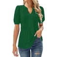 thumbnail image 1 of T Shirts For Women Womens Tops V Neck Tops Puff Short Sleeve T Shirt Pleated Floral Printed Tunic Blouse Shirts, 1 of 7