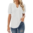 thumbnail image 1 of T Shirts For Women Womens Tops V Neck Tops Puff Short Sleeve T Shirt Pleated Floral Printed Tunic Blouse Shirts, 1 of 7