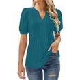 thumbnail image 1 of T Shirts For Women Womens Tops V Neck Tops Puff Short Sleeve T Shirt Pleated Floral Printed Tunic Blouse Shirts, 1 of 7