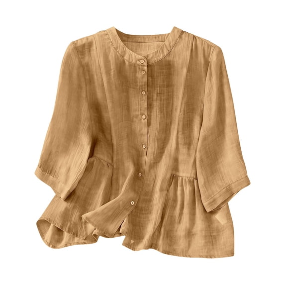 T Shirts For Women Yellow Womens Tops Fashion Large Size Solid Color Blouse Comfortable Cotton And Linen Summer Tops