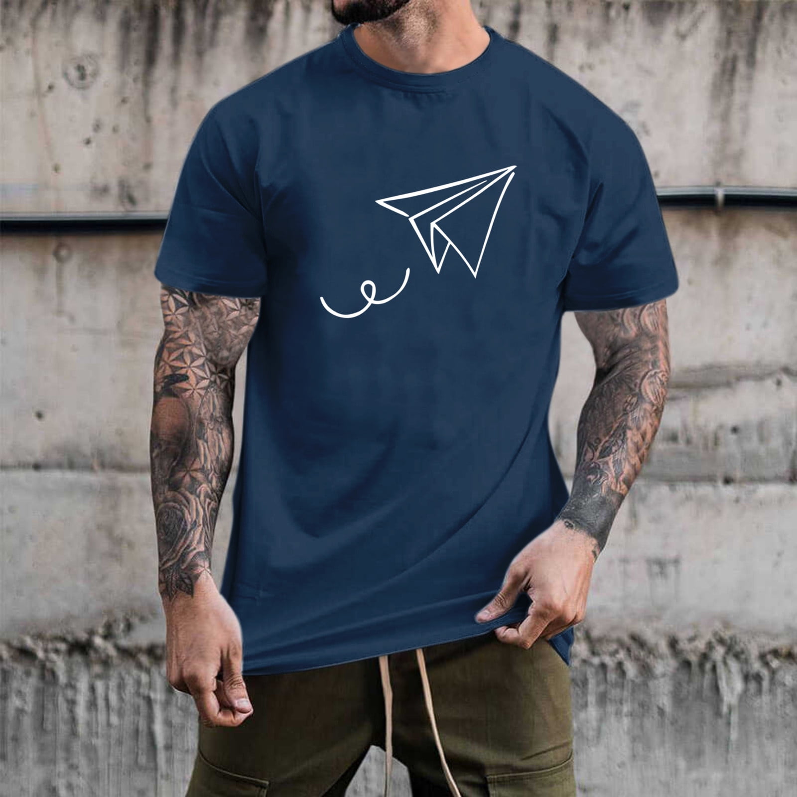 T-Shirts Male Summer Casual Paper Plane Print T Shirt Blouse Short Sleeve  Round Neck Tops 