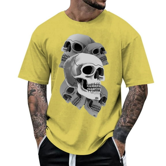 T Shirts for Man Black White Gradient Bone| Print Novelty Coat Men And Women T Shirt Adult Big & Tall Shirts for Men Turtleneck Tee Wear around Nightshirt Mens Large Tall Mens Polyester Yellow XXL