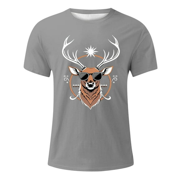 T Shirts for Man Christmas Short Sleeve Funny Reindeer Graphic Tops Tee Crew Neck Casual Classic Christmas Family Xmas Gift Mens T-Shirts Light Gray XL