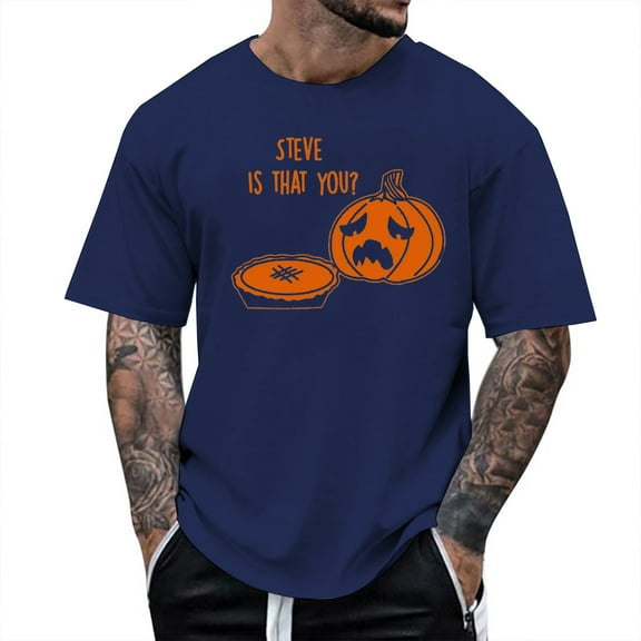T Shirts for Man Halloween Crying Pumpkin Printing Casual Short Sleeve Crew Neck Tees Comfortable Breathable Trendy Spring Summer Fall Men's Shirts Navy XXL