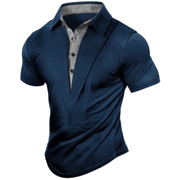 T Shirts for Man Summer Casual Short Sleeve Breathable Comfortable Fit Basic Tees Compression Button Up Collared Outdoor Activities Mens Shirts Navy L