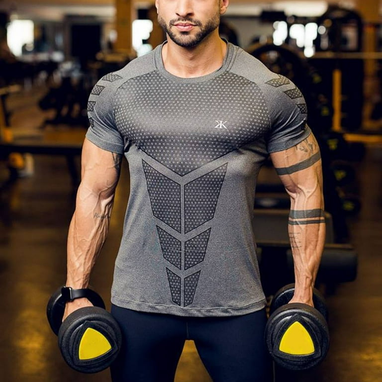 T-Shirts Men Casual Muscle Round Neck Tank Top Body Shaper Printed T Shirt  Base Layer Sports Shapewear