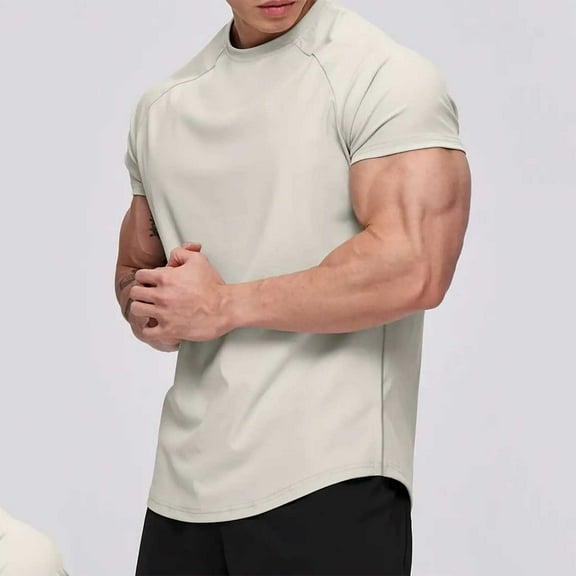 T Shirts for Men DYTTDG Men's Solid Color Round Neck Plunger Sleeve Short Sleeve T-Shirt Sports Fitness Running Athletic Shirt Top Great Gifts for Less