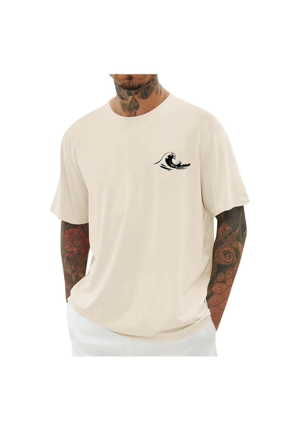 T Shirts for Men Gym Workout Training Short Sleeve Tops Summer Running Tops Hawaiian Wave Printed Crew Neck Tshirts Loose Fit Half Sleeve Tee Shirts Breathable Sport T Shirt Basic Tshirt