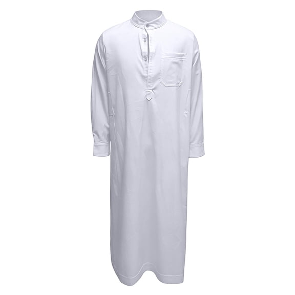 T-Shirts Men Long Sleeved Embroidered Robe Mens Work Clothing,White,L