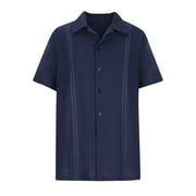 NAMANYLE T Shirts for Men Men's Linen Breathable Shirts Casual Cuban Guayabella Shirts Short Sleeve Beach Shirts Mens Dress Shirts T Shirts for Men Clearance Sale On Sale Clearance Navy,L