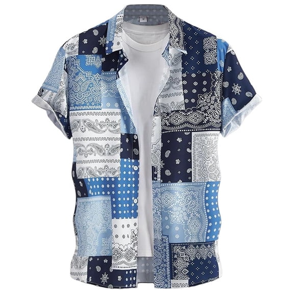 T-Shirts Men Printed Long Sleeve Button Down Unique Fabric Outdoor Mens formal Shirts,Sky Blue,2XL