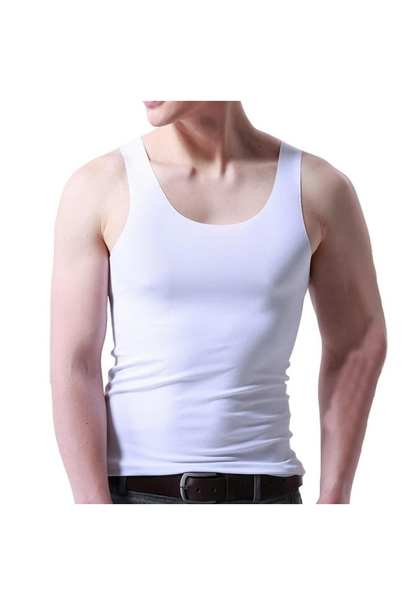 T-Shirts for Men Plus Size Tank Tops Sleeveless Crew Neck Muscle Gym Sport T-Shirts Summer Casual Slim Pullover Blouse Shirts for Men White XL