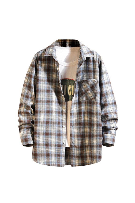 T-Shirts for Men Tshirts Shirts for Men New Leisure Fashion Check Tight Young Men Long Sleeve Casual Shirt Jacket Long Sleeve Turndown Collar Blouse&Shirt Clothes under $5.00