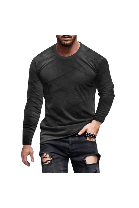 T Shirts for Men Clearance Overd Long Sleeve Round Neck Pullover Stripe Tops Fall Casual Loose Geometric Printed Tees Fashion Going Out Tops Comforty Breathable Sport Outdoor Clothes S-5XL