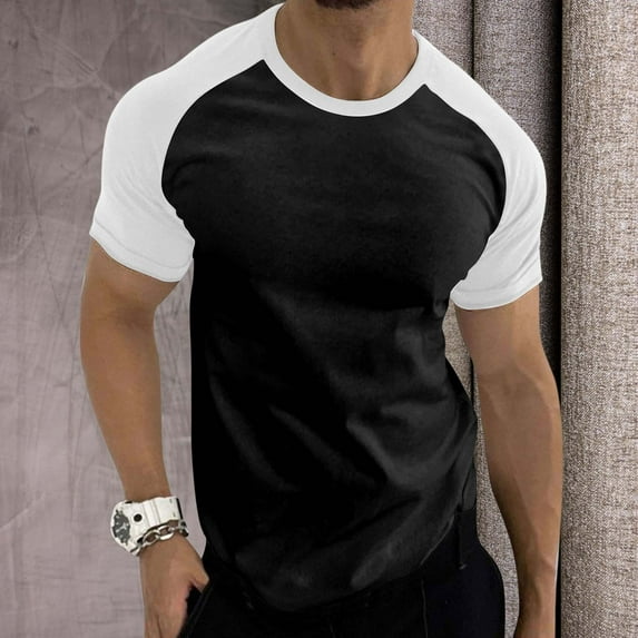 T-Shirts Mens Spring Summer Casual Sports Color Block Raglan Sleeves Round Neck T Shirt