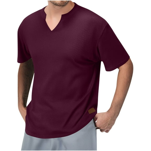 T-Shirts Shirts For Men Qiggri Men's Casual Solid Color Vertical Texture Short Sleeved V-neck Shirt Mens Shirts Casual Stylish