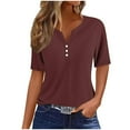 thumbnail image 1 of T-Shirts Shirts For Women Sevevn Women's Casual Solid Color Medium Short Sleeve V-Neck Top, 1 of 5