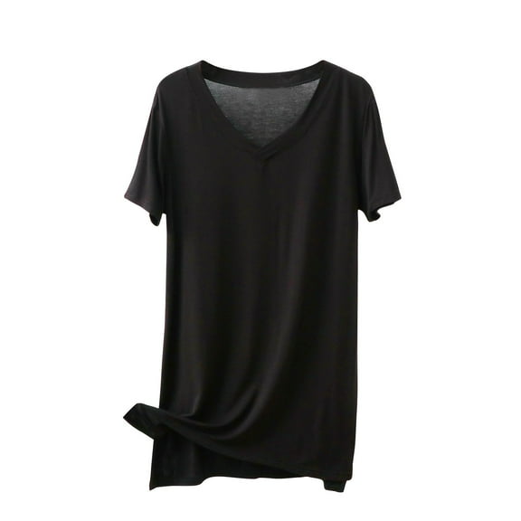 T-Shirts Shirts For Women Sevevn Women's Casual Thin Sweet And Base Shirt Medium Length Short Sleeved V-Neck Top/Shirt