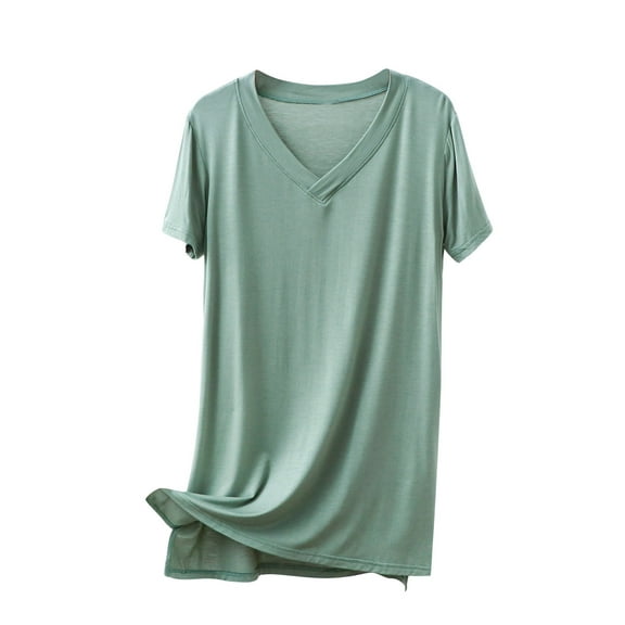 T-Shirts Shirts For Women Sevevn Women's Casual Thin Sweet And Base Shirt Medium Length Short Sleeved V-Neck Top/Shirt
