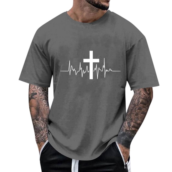 T-Shirts Shirts for Men Fashion Print Round Neck Pullover T-Shirt Short Sleeve Blouse Gray,S
