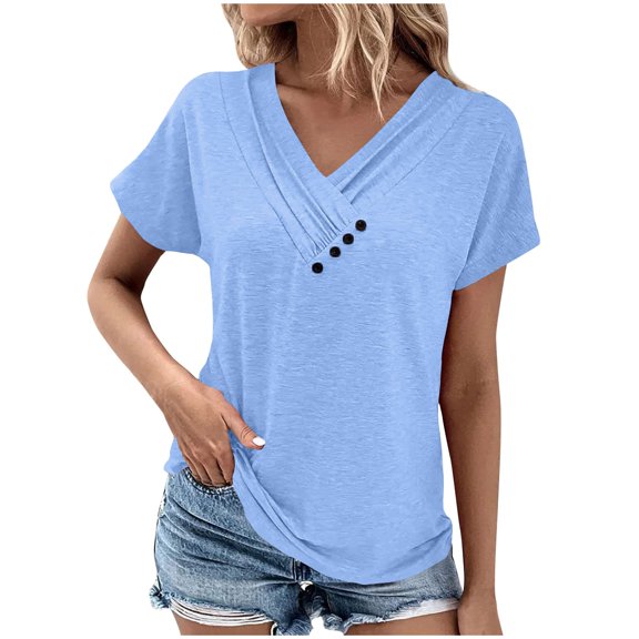 T Shirts Short Sleeve V Neck Tees Womens Tops Beach Vacation Fashion Clothes 2025 Casual Summer Spring Outfits