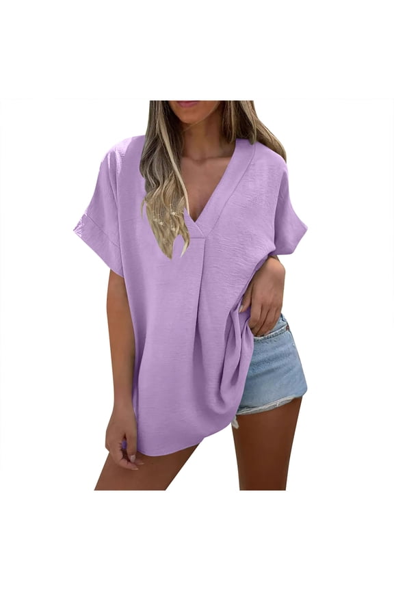 T Shirts Short Sleeve V Neck Tees Womens Tops Beach Vacation Fashion Clothes 2026 Casual Summer Spring Fall Outfits