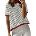 thumbnail image 1 of T Shirts Short Sleeve V Neck Tees for Women Stripe Fashion Tops Trendy Lightweight Soft Casual Summer Outfits Clothes 2024, 1 of 6