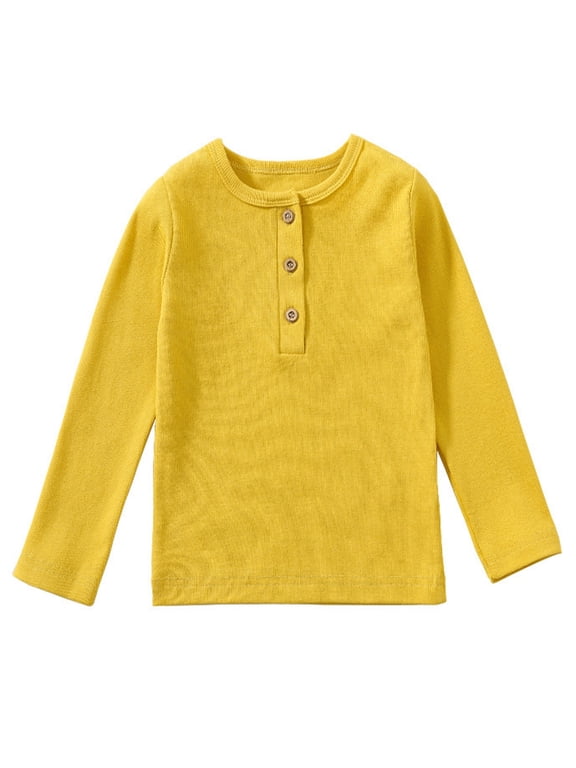 T-Shirts Tops Toddler Kids Long Sleeve Ribbed T Shirt Soft Stretchy Fabric For Daily Layering And Casual Wear Kids Tees Basic Top For Baby Boys And Girls Children Tops Gold 5T/120