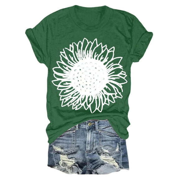 T Shirts for Women Under 20$, Green T-Shirts Womens Baberdicy Women's Sunflowers Short Sleeve T Shirts Vintage Cute Graphic Crew Neck Summer Casual Tops