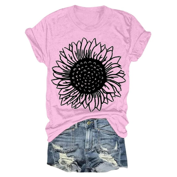 T Shirts for Women Under 20$, Pink T-Shirts Womens Baberdicy Women's Sunflowers Short Sleeve T Shirts Vintage Cute Graphic Crew Neck Summer Casual Tops