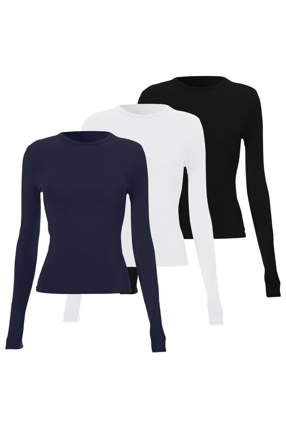 T Shirts for Women 3 Pieces Women Basic Long Sleeve Top Slim Baby Tee Round Neck Dupe Crop Layering Slim Top Blouse Aesthetic Streetwear Womens Fashion Top Shirts
