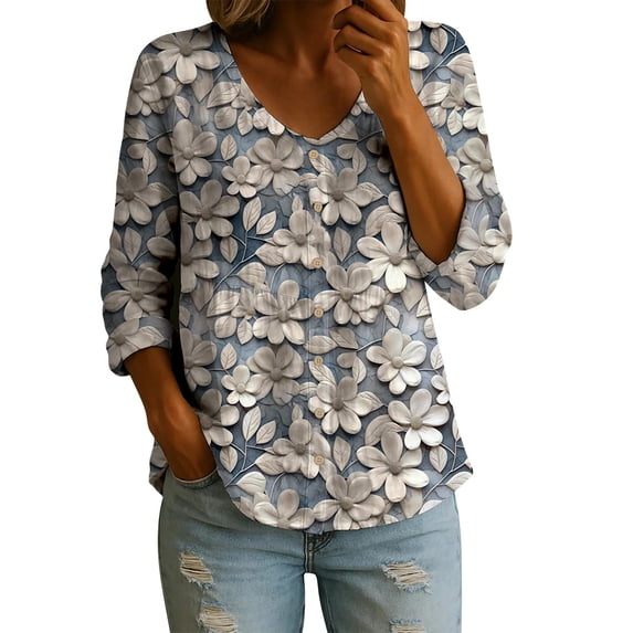 T Shirts for Women BWASD Fashion Flowy Loose Fit Print Short Sleeve Shirt Summer Dresses Breathable Daily Blouse for Casual Summer Going Out Wear (Light Ashy M)