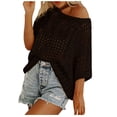 thumbnail image 1 of T Shirts For Women Crochet For Women Hollow Out Off Shoulder Short Sleeve Casual Summer Knit Cover Up Sweater Lightweight Oversized Baggy Pullover Trendy Summer Casual Short Sleeve Tops for Women, 1 of 7