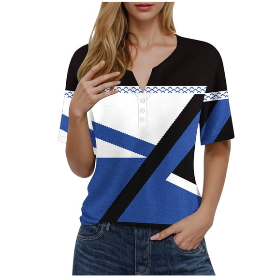 T Shirts for Women Fashion Printed Summer Shorts Sleeves V Neck Tops Loose Fit Blouse Lightweight Top Basic Tee Shirts Comfortable Dressy Casual Blouse Ladies Blouses Daliywear Holiday