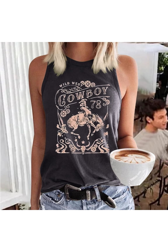 T Shirts Women Loose Fit Custom Print Crew Neck Sleeveless Tank Tops for Casual Womens Graphic Tees Dark Gray S