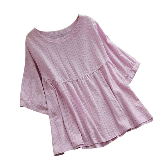 T Shirts for Women Oversized New 2025 Womens Summer 3/4 Sleeve Blouse Casual Loose Fitted Cotton Tee Shirts Peplum Oversized Tunic Tops Pinky L