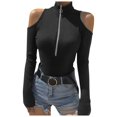 thumbnail image 1 of T Shirts Women Sexy Neck Long Sleeve Cutout Shoulder Top Bodysuit Turtleneck Clubwear Tshirts Shirts Women Black L, 1 of 4