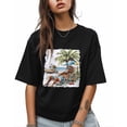 thumbnail image 1 of T Shirts for Women Short Sleeve Cotton Crewneck T-Shirt, Beach Vacation Palm Tree Camping Car Funny Horse Tee Tops Casual Basic T-Shirts, XS-5XL Black 4XL, 1 of 7