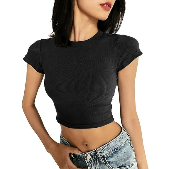 T-Shirts For Women Shoulder Length Short Sleeved T Shirt Slim Fit And Slimming Effect Paired With A Base High Waisted Short Exposed Navel Top Womens Tops
