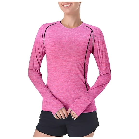 T Shirts Women Sun Shirt Rash Guard Sun Long Sleeve With Thumb Hole Cool Tech Upf 50+ Oversized Tshirts Women Pink S