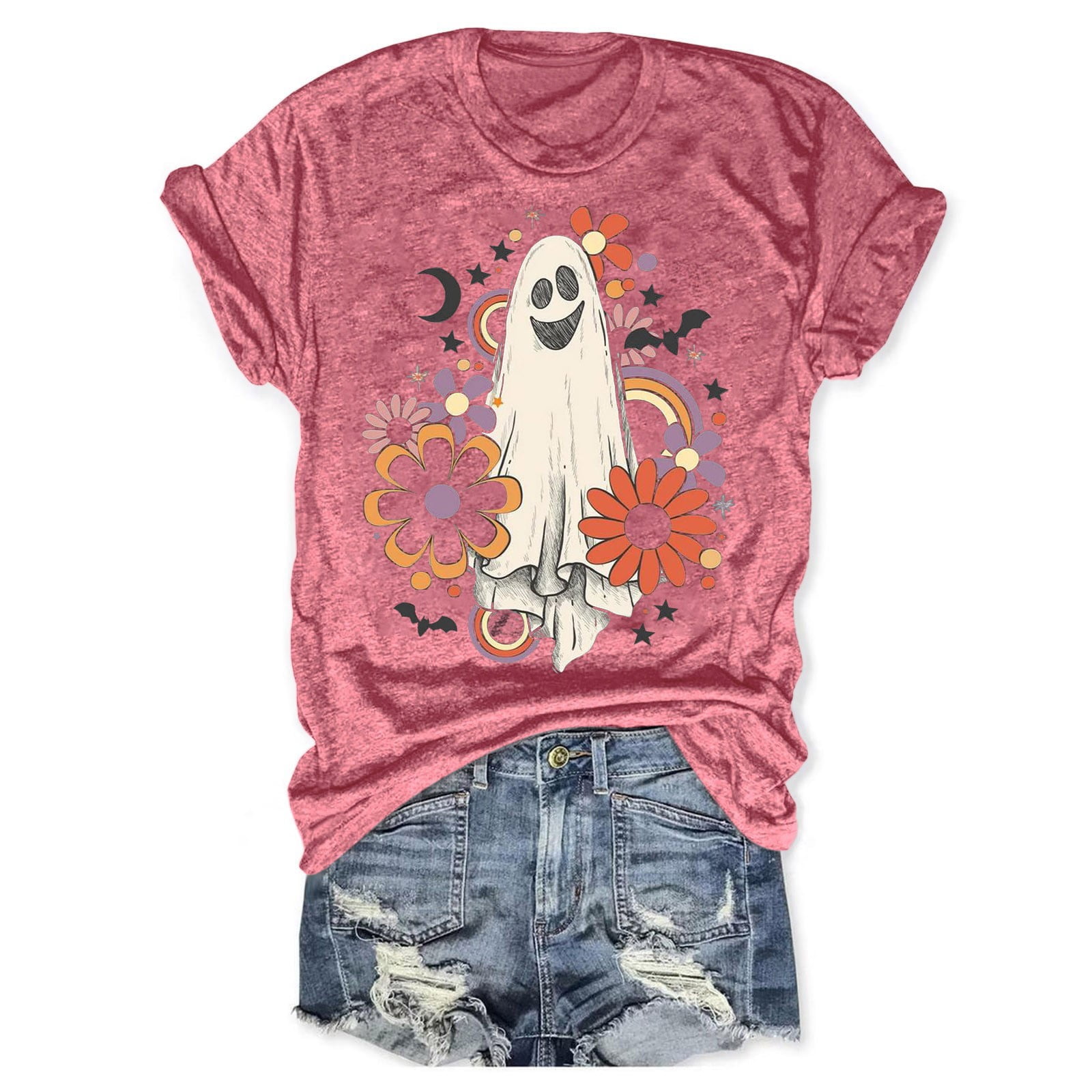 T Shirts Womens Halloween T Shirt Flower Sketch Shirt Women Retro Vintage Groovy Halloween Tshirt Short Sleeve Fall Holiday Tops Clearance Walmart