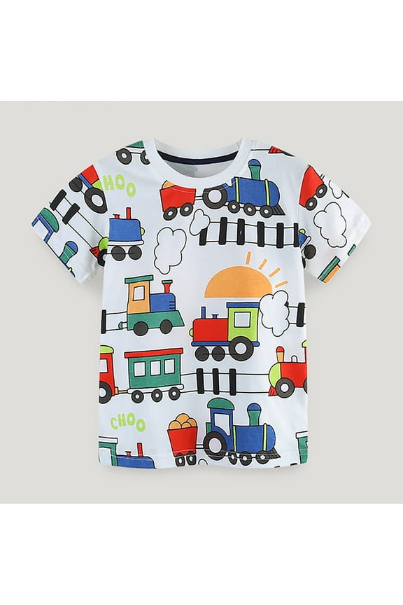 T-Shirts for Boys 14-16 Crew Neck Trains Graphic Print Cotton Short Sleeve Fashion Casual Preppy Clothes Boys' Tops, Tees & Blouses White 2Y