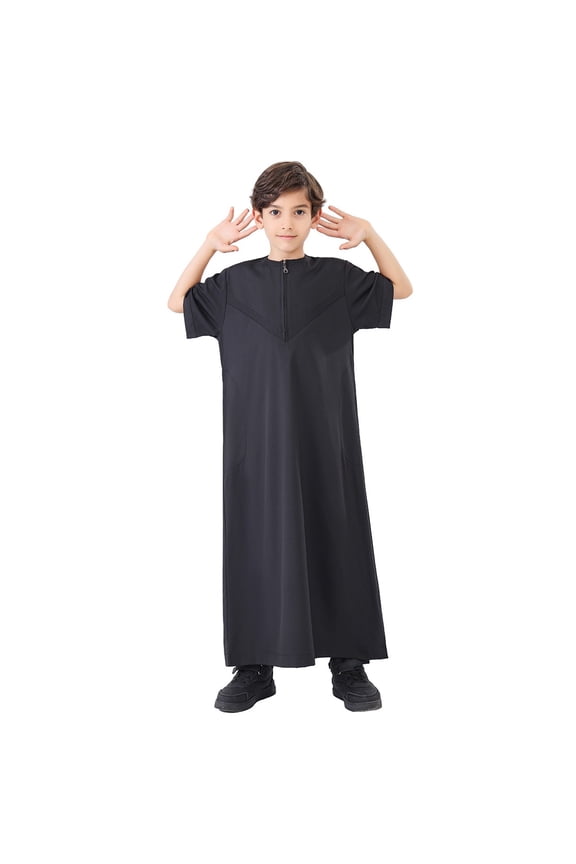 T Shirts for Boys Arabic Thobe Ethnic Kaftan Crew Robe Embroidered Arab Robe Toddler Clothing