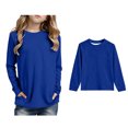 thumbnail image 1 of T Shirts for Boys Blue Long Sleeve Tshirt with Pocket Kids Crewneck T-Shirts Fall Clothes Tops for Girls 9-10 Years, 1 of 5